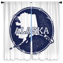 Alaska Vector Map Grunge Rubber Stamp With The Name And Map Of Alaska Vector Illustration Can Be Used As Insignia Logotype Label Sticker Or Badge Of Usa State Window Curtains 115018464