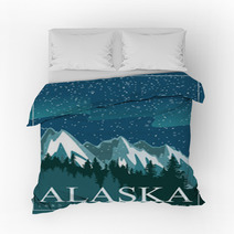 Alaska Vector Travel Poster Usa Unuted States Of America Illustration Bedding 128443175