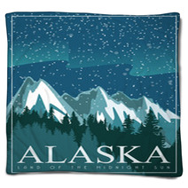 Alaska Vector Travel Poster Usa Unuted States Of America Illustration Blankets 128443175