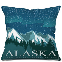 Alaska Vector Travel Poster Usa Unuted States Of America Illustration Pillows 128443175