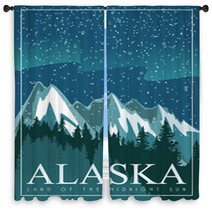 Alaska Vector Travel Poster Usa Unuted States Of America Illustration Window Curtains 128443175