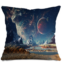 Alien Planet - 3D Rendered Computer Artwork Pillows 71022926