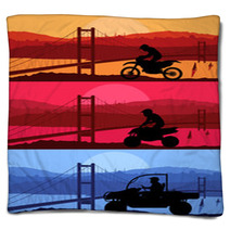 All Terrain Vehicle Motorbike Riders In Arabic City Bridge Blankets 38315909