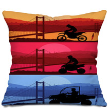All Terrain Vehicle Motorbike Riders In Arabic City Bridge Pillows 38315909