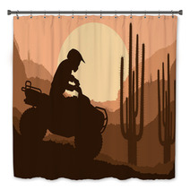 All Terrain Vehicle Quad Motorbike Rider In Wild Nature Desert Bath Decor 38316041