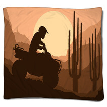 All Terrain Vehicle Quad Motorbike Rider In Wild Nature Desert Blankets 38316041