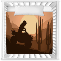 All Terrain Vehicle Quad Motorbike Rider In Wild Nature Desert Nursery Decor 38316041