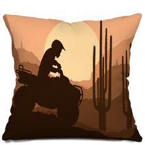 All Terrain Vehicle Quad Motorbike Rider In Wild Nature Desert Pillows 38316041