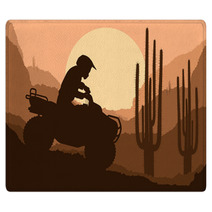 All Terrain Vehicle Quad Motorbike Rider In Wild Nature Desert Rugs 38316041