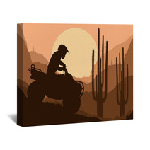 All Terrain Vehicle Quad Motorbike Rider In Wild Nature Desert Wall Art 38316041