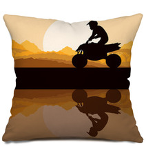 All Terrain Vehicle Quad Motorbike Rider In Wild Nature Pillows 47833777