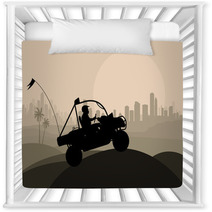 All Terrain Vehicle Rider In Desert Skyscraper City Landscape Nursery Decor 38316106