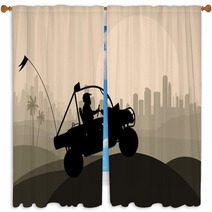 All Terrain Vehicle Rider In Desert Skyscraper City Landscape Window Curtains 38316106