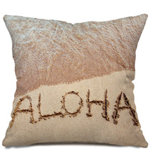 Aloha Written On A Hawaiian Beach Pillows 48869291