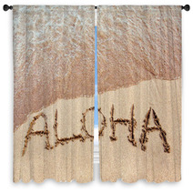 Aloha Written On A Hawaiian Beach Window Curtains 48869291