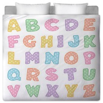 Alphabet Original Polka Dot Design In Pastel Pink Blue Green Yellow Lavender Orange And Aqua Uppercase Letters With Stitch Detail For Baby Albums Nursery Scrapbooks Back To School Crafts Bedding 90027910