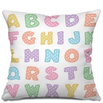 Alphabet Original Polka Dot Design In Pastel Pink Blue Green Yellow Lavender Orange And Aqua Uppercase Letters With Stitch Detail For Baby Albums Nursery Scrapbooks Back To School Crafts Pillows 90027910