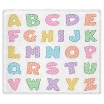 Alphabet Original Polka Dot Design In Pastel Pink Blue Green Yellow Lavender Orange And Aqua Uppercase Letters With Stitch Detail For Baby Albums Nursery Scrapbooks Back To School Crafts Rugs 90027910
