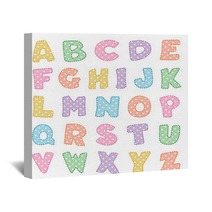 Alphabet Original Polka Dot Design In Pastel Pink Blue Green Yellow Lavender Orange And Aqua Uppercase Letters With Stitch Detail For Baby Albums Nursery Scrapbooks Back To School Crafts Wall Art 90027910