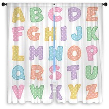 Alphabet Original Polka Dot Design In Pastel Pink Blue Green Yellow Lavender Orange And Aqua Uppercase Letters With Stitch Detail For Baby Albums Nursery Scrapbooks Back To School Crafts Window Curtains 90027910