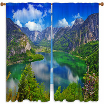 Amazing Alpine Lakes, Hallstatt, Austria Window Curtains 54052587