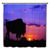 American Bison Silhouette Against Sunrise Bath Decor 59528624