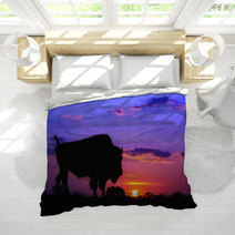 American Bison Silhouette Against Sunrise Bedding 59528624