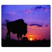 American Bison Silhouette Against Sunrise Rugs 59528624