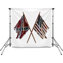 American Civil War And Merorial Day Concept Usa And Confederate Tattered Flags Isolated On White Background Backdrops 93333149