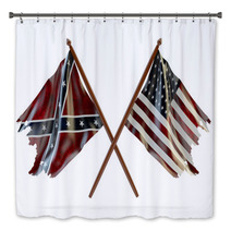 American Civil War And Merorial Day Concept Usa And Confederate Tattered Flags Isolated On White Background Bath Decor 93333149
