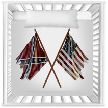 American Civil War And Merorial Day Concept Usa And Confederate Tattered Flags Isolated On White Background Nursery Decor 93333149