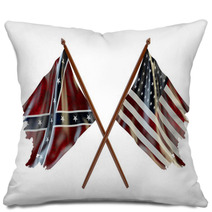 American Civil War And Merorial Day Concept Usa And Confederate Tattered Flags Isolated On White Background Pillows 93333149