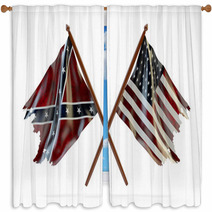American Civil War And Merorial Day Concept Usa And Confederate Tattered Flags Isolated On White Background Window Curtains 93333149