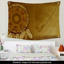 American Dreamcatcher With Wolf Wall Art 35392186