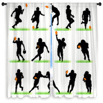 American Football Silhouettes Set Window Curtains 30760887