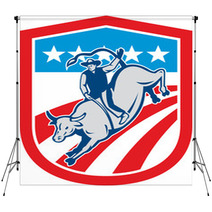 American Rodeo Cowboy Bull Riding Shield Retro Backdrops 68186397
