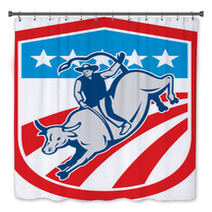 American Rodeo Cowboy Bull Riding Shield Retro Bath Decor 68186397