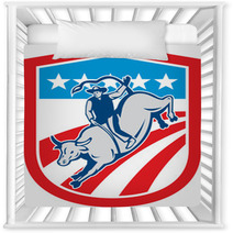 American Rodeo Cowboy Bull Riding Shield Retro Nursery Decor 68186397