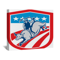 American Rodeo Cowboy Bull Riding Shield Retro Wall Art 68186397