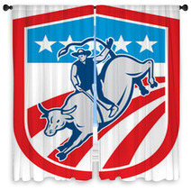 American Rodeo Cowboy Bull Riding Shield Retro Window Curtains 68186397