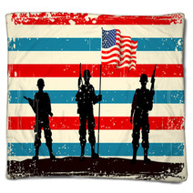American Soldier Standing With American Flag Blankets 42739909
