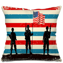 American Soldier Standing With American Flag Pillows 42739909