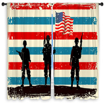 American Soldier Standing With American Flag Window Curtains 42739909