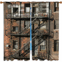 An Urban Apartment Block In Detroit. Window Curtains 57854796