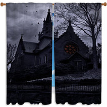 Ancient Frightening Church In Twilight Window Curtains 57794947