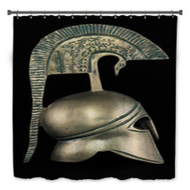 Ancient Greek Helmet Replica On Black Background Bath Decor 47804924