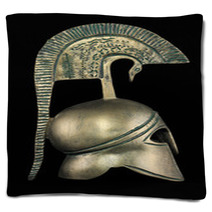 Ancient Greek Helmet Replica On Black Background Blankets 47804924