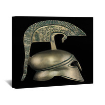 Ancient Greek Helmet Replica On Black Background Wall Art 47804924