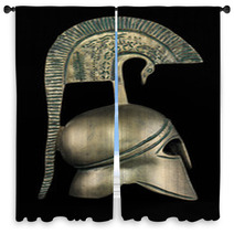 Ancient Greek Helmet Replica On Black Background Window Curtains 47804924