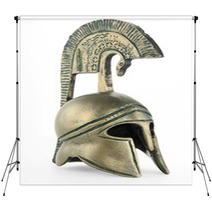 Ancient Greek Helmet Replica On White Background Backdrops 47804930